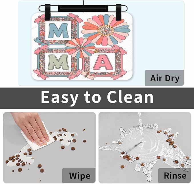 Pet Feeding Mat Happy Mother's Day Floral Gift Mom Ke Absorbent Pet Placemat for Food Water Bowl with Waterproof Rubber Backing 24x16In Quick Dry Water Dispenser Mat for Dog Cat