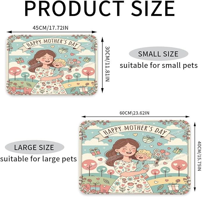 Absorbent Dog Water Cat Mat for Food Water Bowl Quick Dry Happy Mother's Day Floral Gift for Mom Blessing Ea Pet Feeding Mats No Stains Dog Food Mat Pet Accessories Supplies Cat Bowl Mats 24x16In