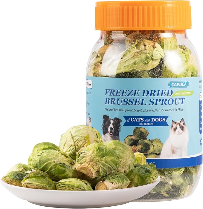Freeze Dried Brussels Sprouts Treats for Dogs & Cats - Single Ingredient Crunchy Snacks, High Fiber Digestive Health, Hairball Control (3.8oz)