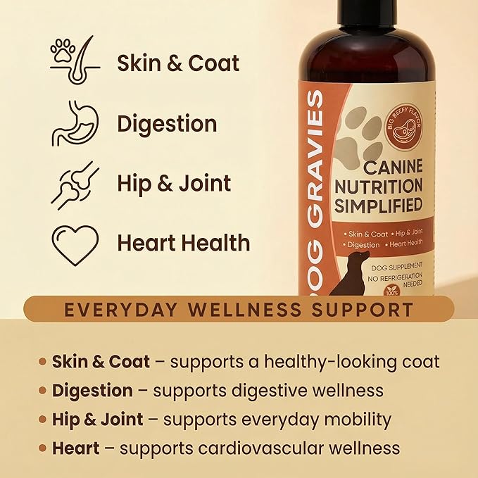 Gravies for Dogs, Premium Wet Dog Food Gravy Topper for Dry Food, Tasty & Nutritious with Essential Vitamins & Supportive Ingredients, Hip & Joint Wellness Support
