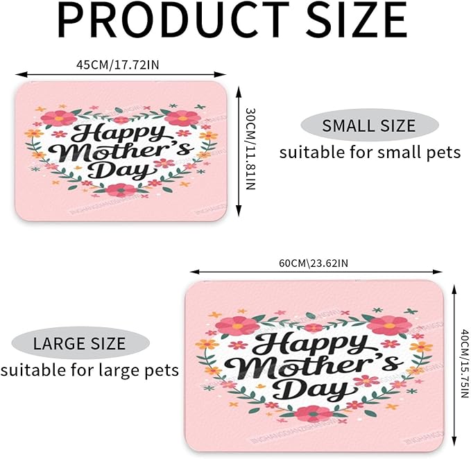 Pet Feeding Mat for Dogs Cats Happy Mother's Day Floral Gift for Mom ES Absorbent Dog Food Mat Non-Slip Waterproof Placemat Quick Dry Pet Supplies Bowl Mats
