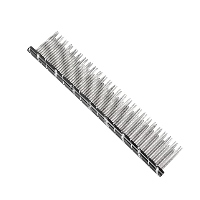 Pet Hair Removal Comb, Stainless Steel Cat Grooming Tool with Dual - Density Teeth, Open Knot Detangling Comb for Long and Short Haired Cats, Ergonomic Non - Slip Handle (Black)
