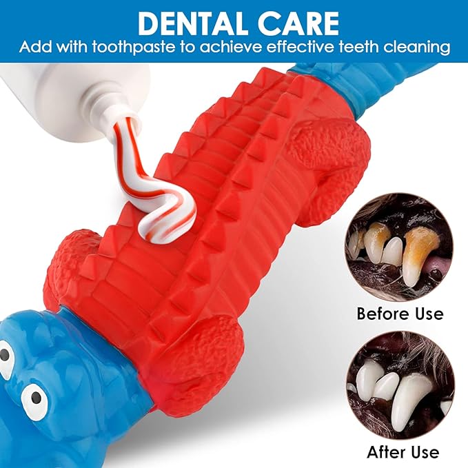 petizer Dog Toys for Aggressive Chewers, Dog Teething Chew Toy, Tough Rubber Nylon Chew Toy,IndestructibleToy for Medium & Large Breeds,Red and Blue Alligator