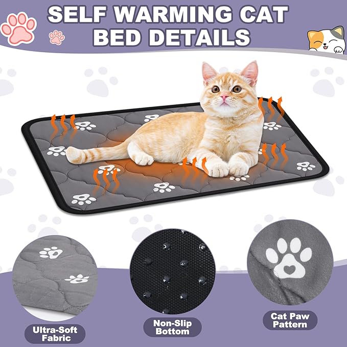 Riakrum 4 Pack 16 x 20 Inches Self Heating Cat Pad Mat Warming Pet Dog Bed Non Slip Washable Cat Kennel Crate Pad with Storage Bag for Indoor Outdoor Small Medium Dog Kitten