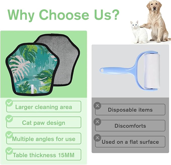 Reusable Pet Hair Removal Glove Palm Leaf Design Magic Brush for Cat & Dog Hair Remover for Car, Sofa, Bedding, Clothes - 9x9 Mitt Washable