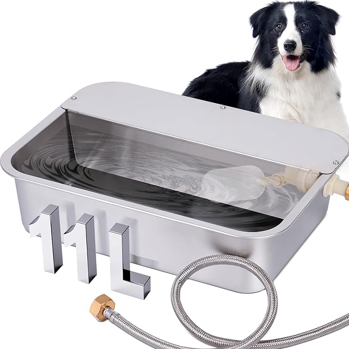 3Gal Automatic Outdoor Dog Water Dispenser for Dogs Self Filling Water Bowl Large Breed Auto Fill Dog Waterer Stainless Steel Pet Waterer for Big Cat Chicken Goat Sheep Livestock (15.7" X 11.8")