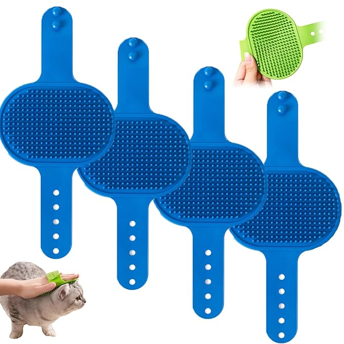 Silicone Grooming Strap Pad for Cats, Silicone Grooming Strap Pad 2-in-1self Groomer for Kitten,Bathing Brush,Scratching Board Pet Supplies for Cats Tree Furniture Sofa Chair Legs (4pcs blue)