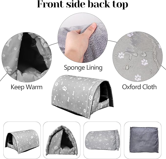 Fhiny Stray Cats Shelter, Waterproof Outdoor Cat House Foldable Warm Pet Cave for Winter Wild Animal Tent Bed Anti-Slip Kitten Cave for Feral Cat Dog Puppy Weatherproof Grey-L