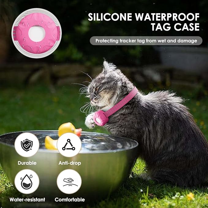Cat Tracker, MINI Pet Tracker for Cats, No Monthly Fee GPS Tracker for Cat Compatible with Apple Find My App(Only iOS), Real-Time Tracking, Waterproof Cat GPS Tracker, Pink