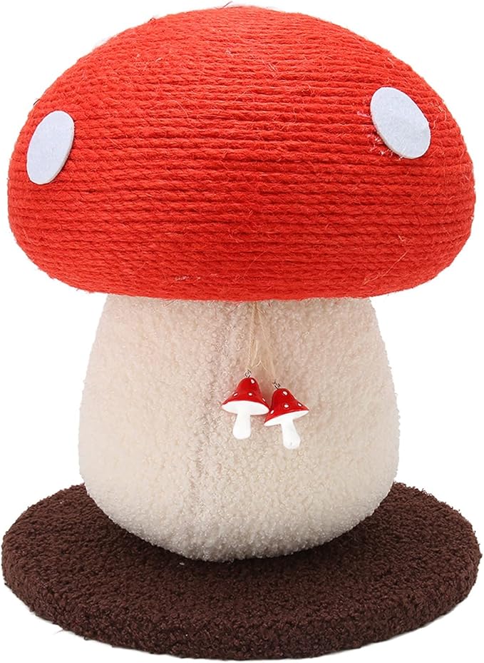 Mushroom Shaped Cat Scratch Post, Durable Grinding Claws Sisal Interactive Cat Scratch Pad Mat, Scratching Post Hung with Small Mushroom Accessories Cat Scratching Board for Pets Cats