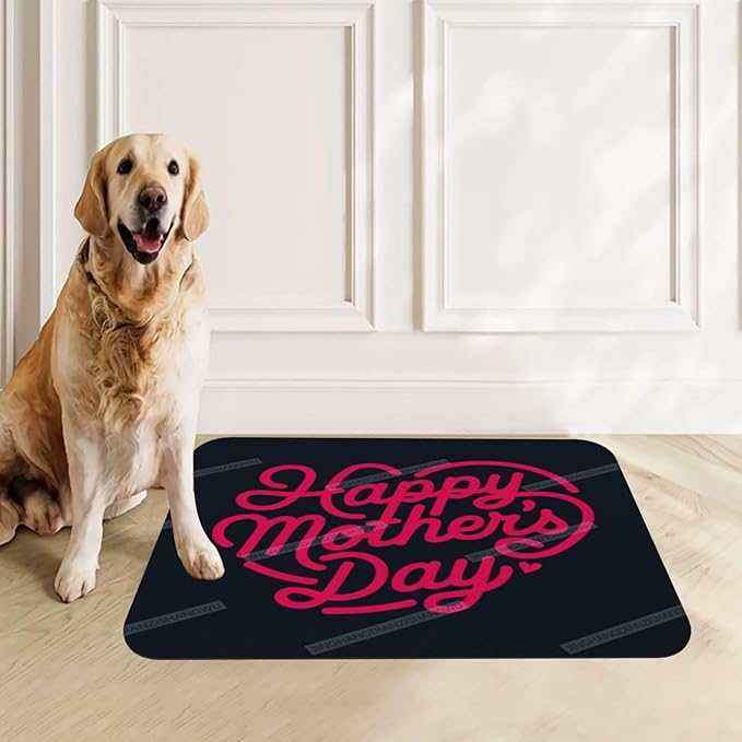 Pet Feeding Mat Absorbent Dog Mat for Food and Water Bowl Dog Accessories Happy Mother's Day Floral Gift for Mom Red Pet Supplies Dogs Quick Dry Cat Water Dispenser Mats 24x16In