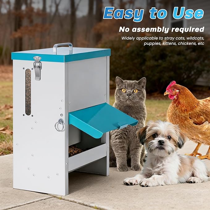 Automatic Cat Feeder Outdoor Gravity Cat Dry Food Dispenser Waterproof Pet Feeding Station for Stray, Feral Cats, Puppies and Kittens