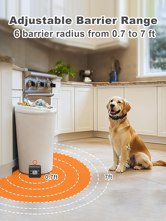 Wireless Pet Barrier - Rechargeable Indoor Barrier with 6 Adjustable Range Radius up to 7 ft, 6 Adjustable Safe Static Intensity, Electric Fence System for Dogs with Hook(Black)