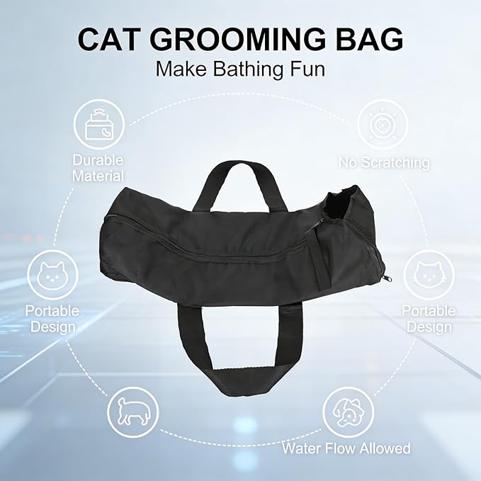 Cat Grooming Bathing Restraint Bag, 49x26 cm, No Scratching Pet Cat Washing Shower Bag - Durable 420D PU Oxford Cloth, Multifunctional for Bathing and Nail Clipping