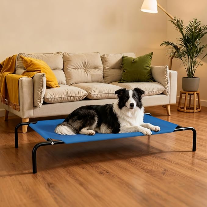 Elevated Cooling Dog Bed for Large Dogs,Waterproof Outdoor Pet Cot with Washable Breathable Mesh,Non-Slip Feet,Comfortable Dry Raised Dog Bed,50.8 x 31 x 8 Inches,Blue