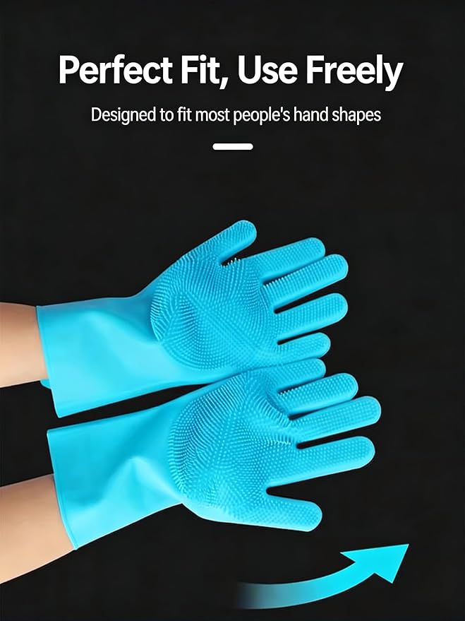 FurryGo Pet Grooming Gloves - Dog Washing Gloves with Bite-Resistant Long Sleeves Enhanced Five Finger Design for Bathing and Massaging Dogs and Cats, Blue