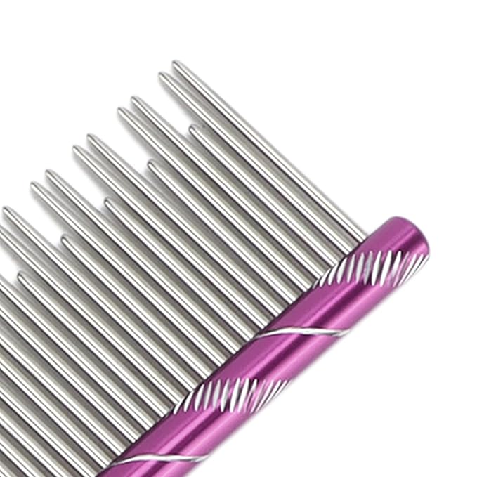 Pet Hair Removal Comb, Stainless Steel Cat Grooming Tool with Dual - Density Teeth, Open Knot Comb for Long and Short Haired Cats, Ergonomic Non - Slip Handle (Violet)