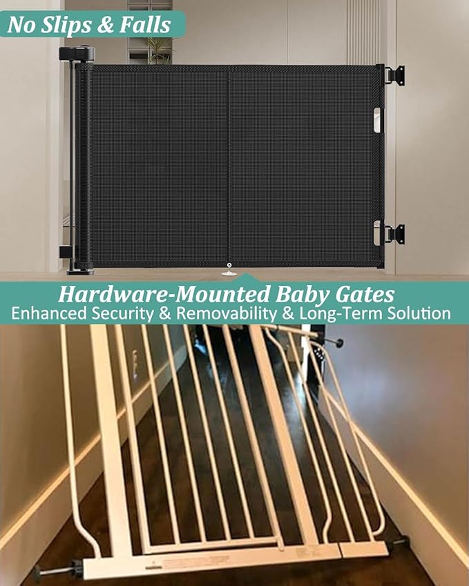 50 inch Retractable Baby Gates 42 inch Tall, Retractable Gate with Reinforced Strip Design to Prevent Crawling Through, Retractable Dog Gate for Stairs, Doorways, Hallways