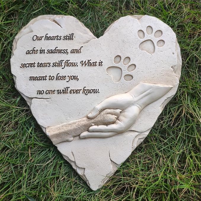 Heart Shaped Pet Dog Memorial Stones Grave Markers, Pet Dog Headstones Memorial Plaques for Garden Backyard Patio or Lawn, Sympathy Pet Dog Memorial Gifts Remembrance Loss Gifts, 9.6"x9.5"