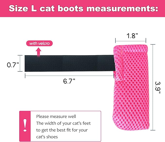 Rose Anti-Scratch Cat Foot Covers - Adjustable Mesh Paw Protectors, Non-Slip, Breathable - Suitable for Family Pet Cat Bathing and Nail Cutting (4 Pieces, L, Rose)