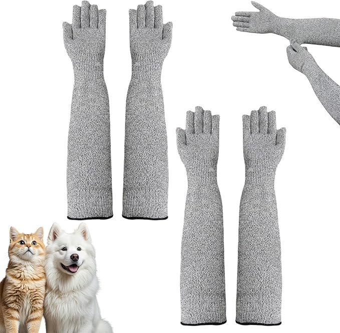 Cat Grooming Gloves & Arm Sleeves, 2pcs Bite & Scratch Resistant, Pet Handling Sleeves for Cat Nail Trimming, Anti-Scratch Protection Ultra-Flexible Grooming Gloves
