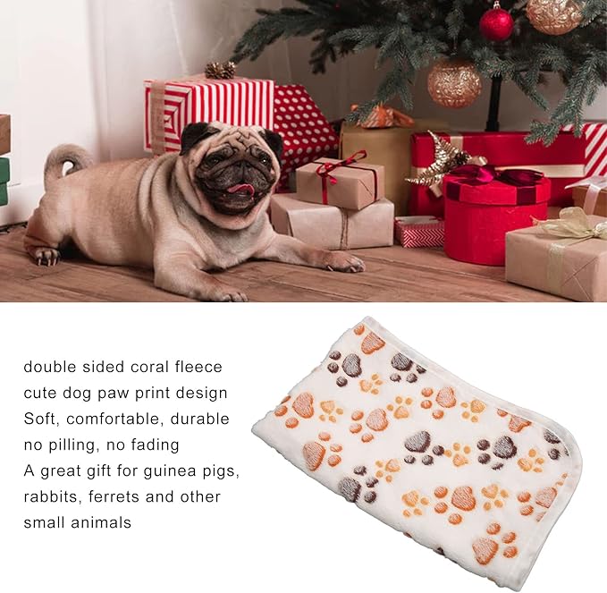 3Pcs Dog Paw Print Fleece Blanket, Pet Warm Sleep Mat, Coral Fleece Soft Dog Blanket with Cute Paw Design, Bite Resistant Pet Supplies for Dogs Cats Small Animals (L)
