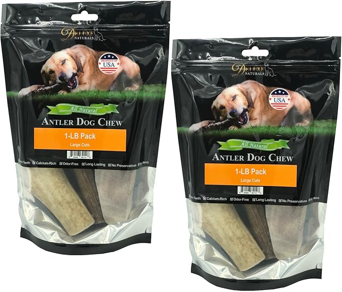 Elk Antler For Dogs, 1 lb Pack for Medium to Large Dogs, Premium, Naturally Shed Elk Antler Dog Chews, brown (EML1LB)