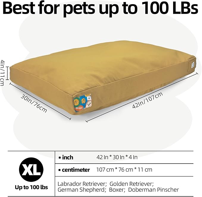 Sytopia 42 Inch Canvas Chew-Proof Outdoor Dog Bed for Extra Large Dogs, Waterproof Washable Removable Cover, Indoor Patio Pet Pad, Yellow