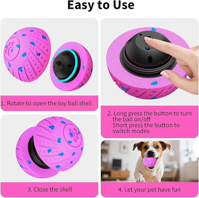 Smart Interactive Dog Toys, Activated Moving, Bouncing, Rotating Ball for Medium/Large Dogs, 2025 E-TPU Material, Motion-Activated Dog Gift to Keep Them Busy, IP54 Waterproof & USB Rechargeable, Pink