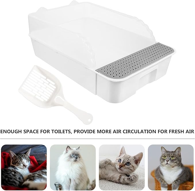 Detachable Semi-Enclosed Cat Litter Box Splash-Resistant Small White Cat Toilet Pan for Indoor Kitten Training and Litter Housebreaking