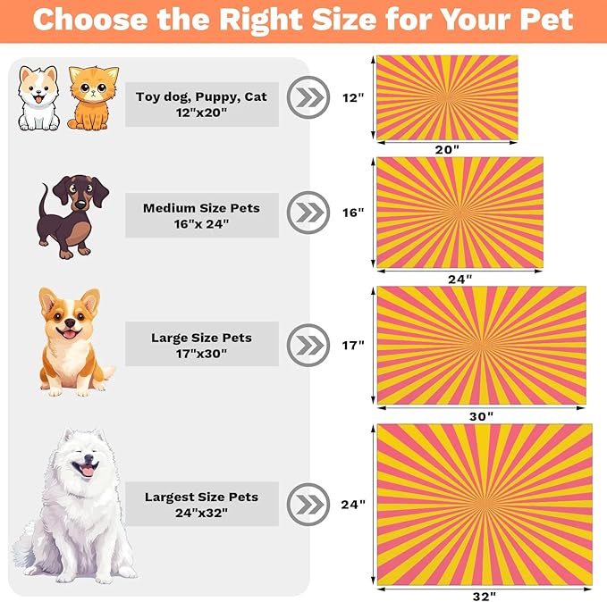 Striped Dog Food Mat for Floors Absorbent, Quick Dry Water Dispenser Mat for Food, Water, Pet Supplies 24" x 32", Pink Yellow
