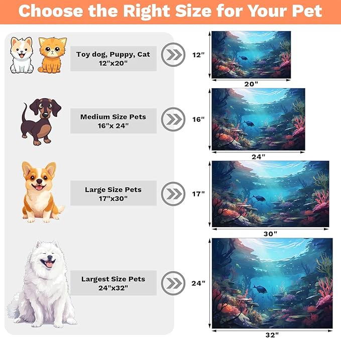 Ocean Sea Dog Food Mat for Floors Absorbent, Quick Dry Water Dispenser Mat for Food, Water, Pet Supplies 16" x 24", Underwater