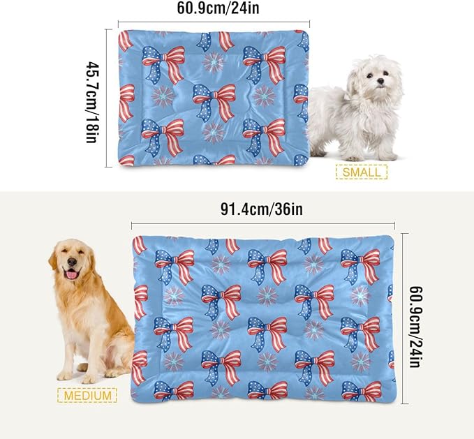 Dog Bed for Crate Washable Pet Sleep Pad, Bows Print Kennel Mat with Non-Slip Bottom, Soft Fluffy Supplies Pet for Dogs and Cats (24x18 inch)