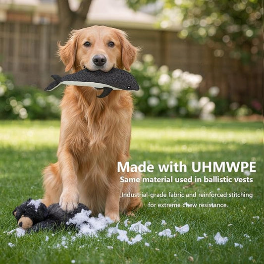 Indestructible Dog Toy for Aggressive Chewers, Durable UHMWPE Fabric Chew Toy with Squeaky, Plush Companion for Small Medium Large Dogs - Dolphin