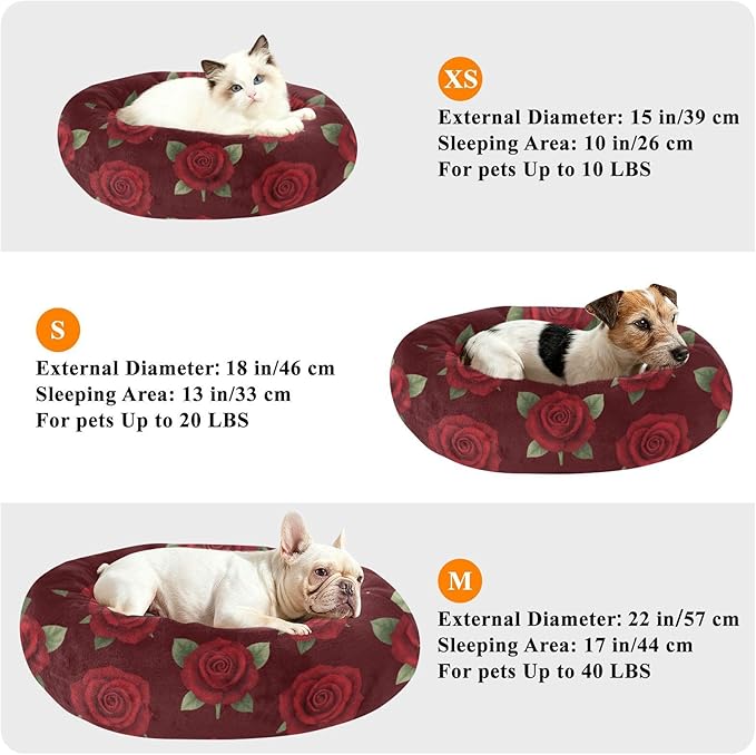 Pet Dog Bed Anti-Slip fluffier Orthopedic Dog Bed for Medium Size Pets Supplies Red Rose Seamless