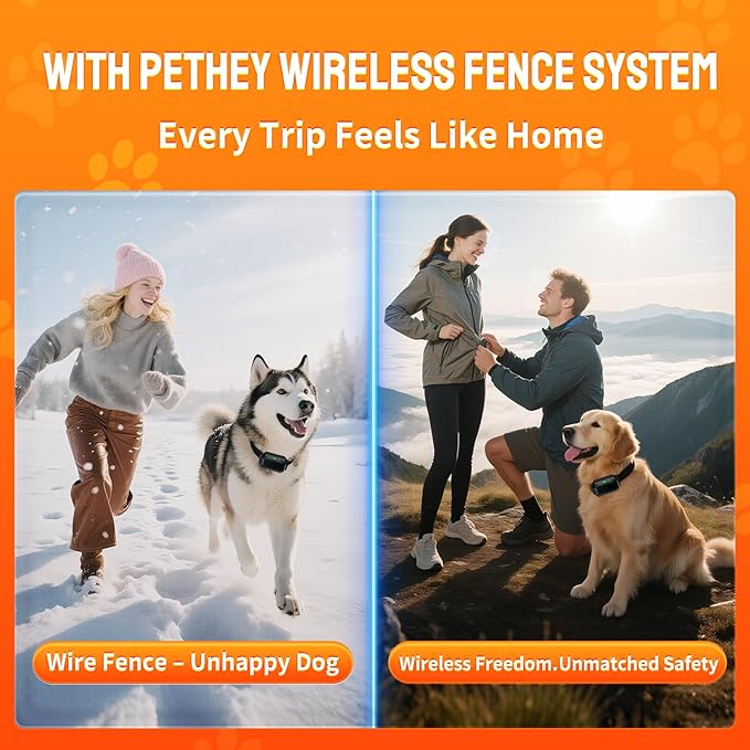 Wireless Dog Fence System, Indoor & Outdoor, 1 Acre High-Precision Radar Wireless Dog Fence System, Real-time Monitoring, 9-26in Medium & Large Breeds, Not Limited by GPS Signal (for Two Dogs)