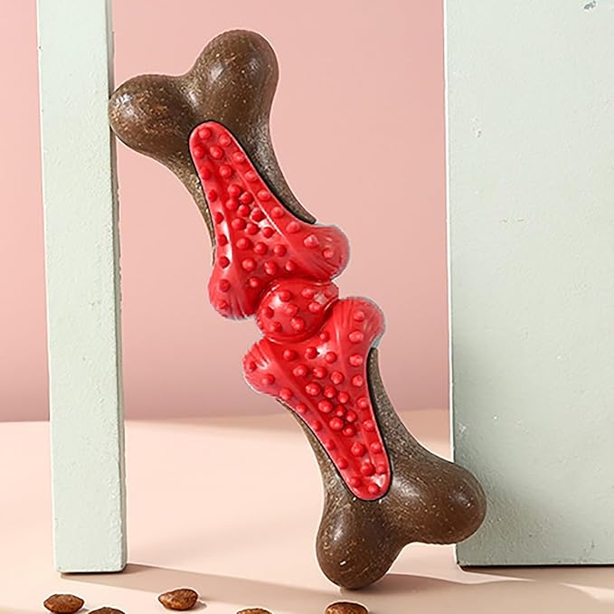 𝐷𝑢𝑟𝑎𝑏𝑙𝑒 Dog Chew Toys for Large Aggressive Chewers Indestructible Bone-Shaped Dental Chew TPR Rubber with Wood Fiber Core Teething Teeth Cleaning Long-Lasting Interactive Pet Supplies