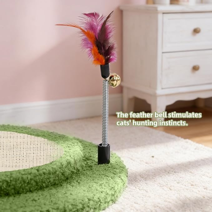 YUNIQUE Cactus Cat Scratching Post with Sisal Rope, Small Cat Tree with Dangling Balls & Feather for Kittens (Green, 22.8'')