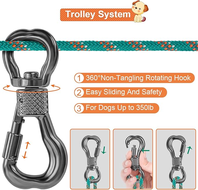 XiaZ Dog Tie Out Cable for Camping, 75ft Portable Overhead Trolley System for Dogs up to 200lbs，Dog Lead for Yard, Camping, Parks, Outdoor Events,5 min Set-up