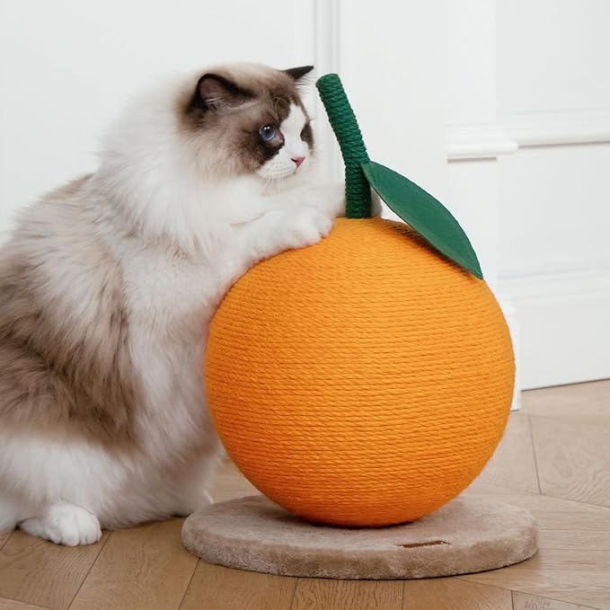 VETRESKA Orange Cat Scratching Post, Cute Cat Scratcher with Jute Rope, Vertical Cat Scratch Post for Indoor Cat and Kitten, Cat Scratching Ball