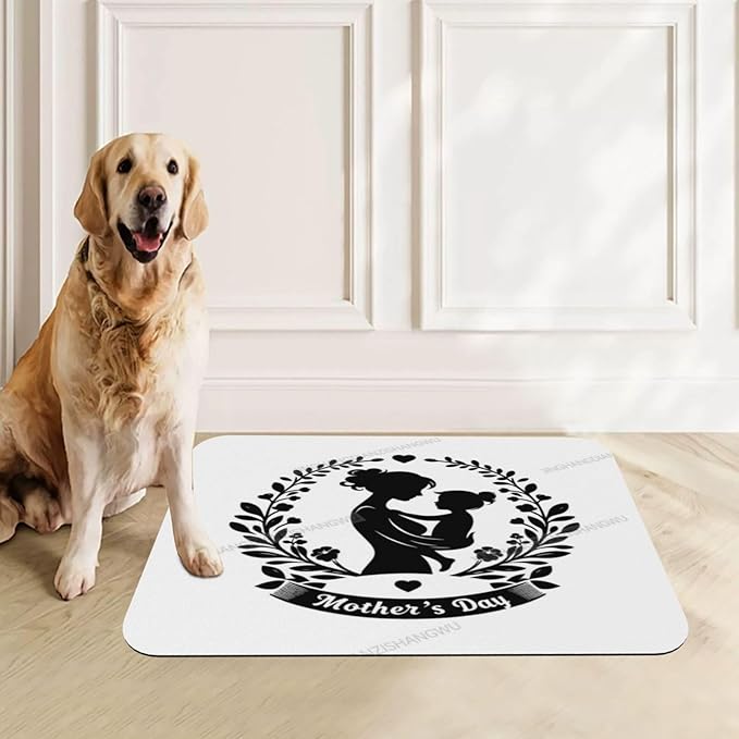 Pet Feeding Mat Happy Mother's Day Floral Gift Mom A Dog Food Mat for Food Water No Stains Quick Dry Dispenser Cat Bowl Mats for Messy Drinkers 18X12In