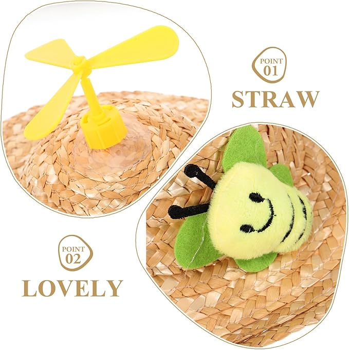 Beavorty Pet Straw Hat Insect Pattern Woven Knitted Cap Large Size Photo Props for Dogs Funny Decorative Pet Supplies for Outdoor and Home Use