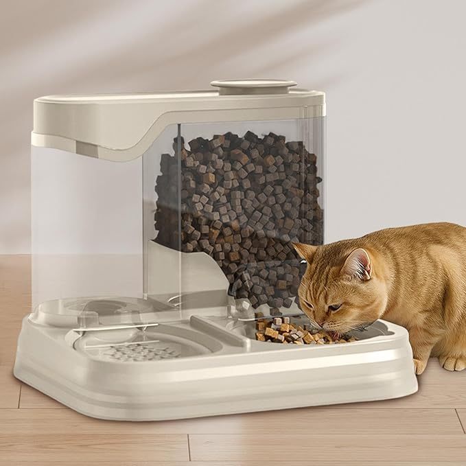 Gravitational Pet Feeder and Water Dispenser Set, Automatic Pet Feeder for Cats Dogs Saving Feeding Station Reduces Waste, Suitable for Dogs Cats Pets Animals Large Capacity (White)