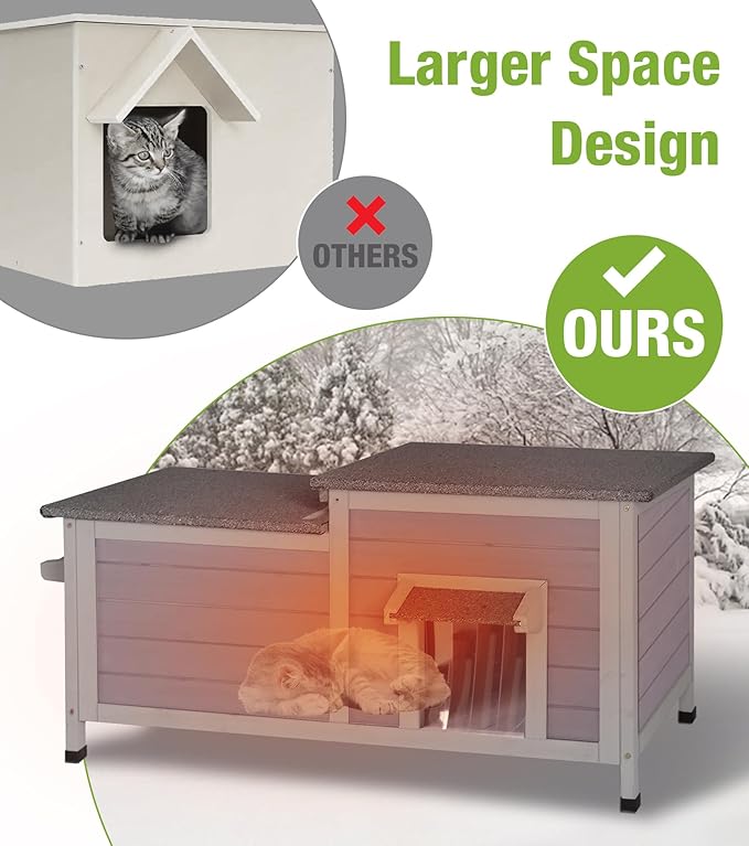 GUTINNEEN Heated Cat House for Outside, Insulated Cat House Outdoor Weatherproof with Bite-Resistant Wires, Electric Heating Mat, 2 Access Doors & Openable Roof