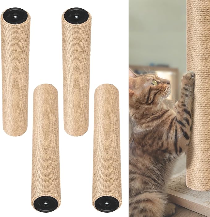 4 PCS Cat Scratching Post Replacement, 15.7 Inches Cat Tree Replacement Post, Natural Sisal Rope Cats Pole for Indoor, Cats Furniture Accessories for Kitten Tree Tower