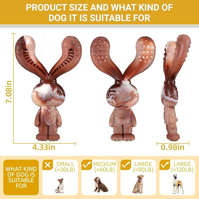 Dog Chew Toys for Large Medium Breed, Beef Flavor Chew Toy for Aggressive Dogs Chewers, Indestructible Teething Toys, Tough Nylon Dog Toy to Keep Them Busy, Rabbit Chew Bone Toy