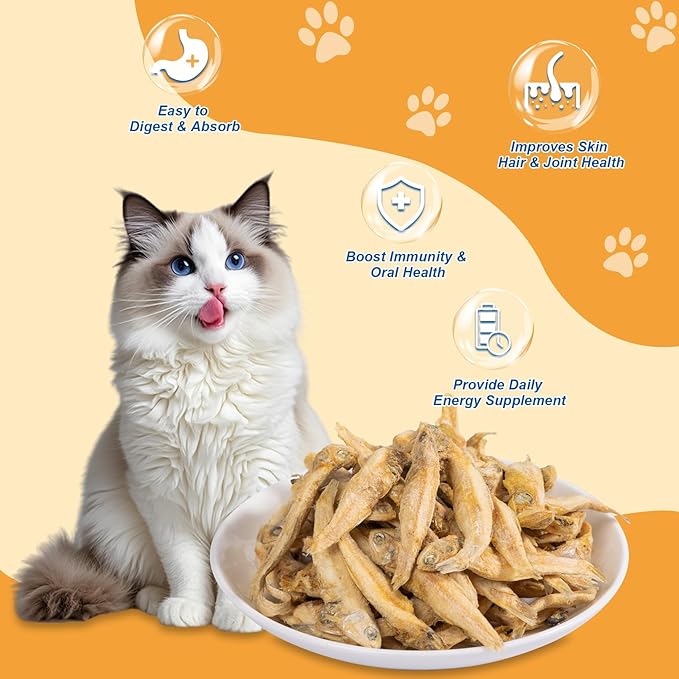 Freeze Dried Minnows Dog Cat Treats - High Protein Omega-3 Training Rewards, Supports Joint Health & Shiny Coat (80-90 Count)