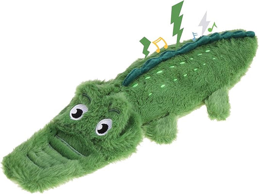 Mihachi No Stuffing Crinkle Dog Toys, 2-in-1 Holds Water Bottles - Cruncher with Puncture Resistant Squeaker, Dog Squeak Toys Plush Dogs Chew Toy for Puppy Small Medium Large Breed Chewer, Crocodile