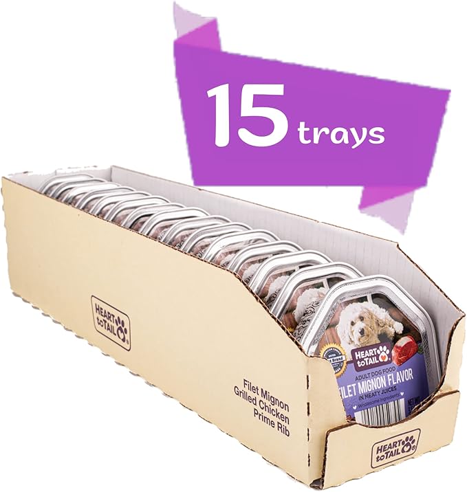 15 Trays Wet Dog Food 3.5 OZ Filet Mignon Flavor + Gift Bone
