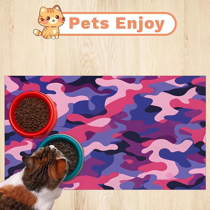 Camouflage Dog Food Mat for Floors Absorbent Dog Bowl Mat for Food and Water Dispenser Quick Dry Cat Food Placemat Pet Supplies 16" x 24", Camo